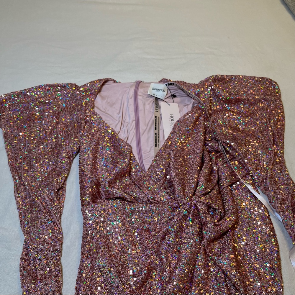 House of CB - "Zurie" Rose Gold Holographic Dress - Size XS